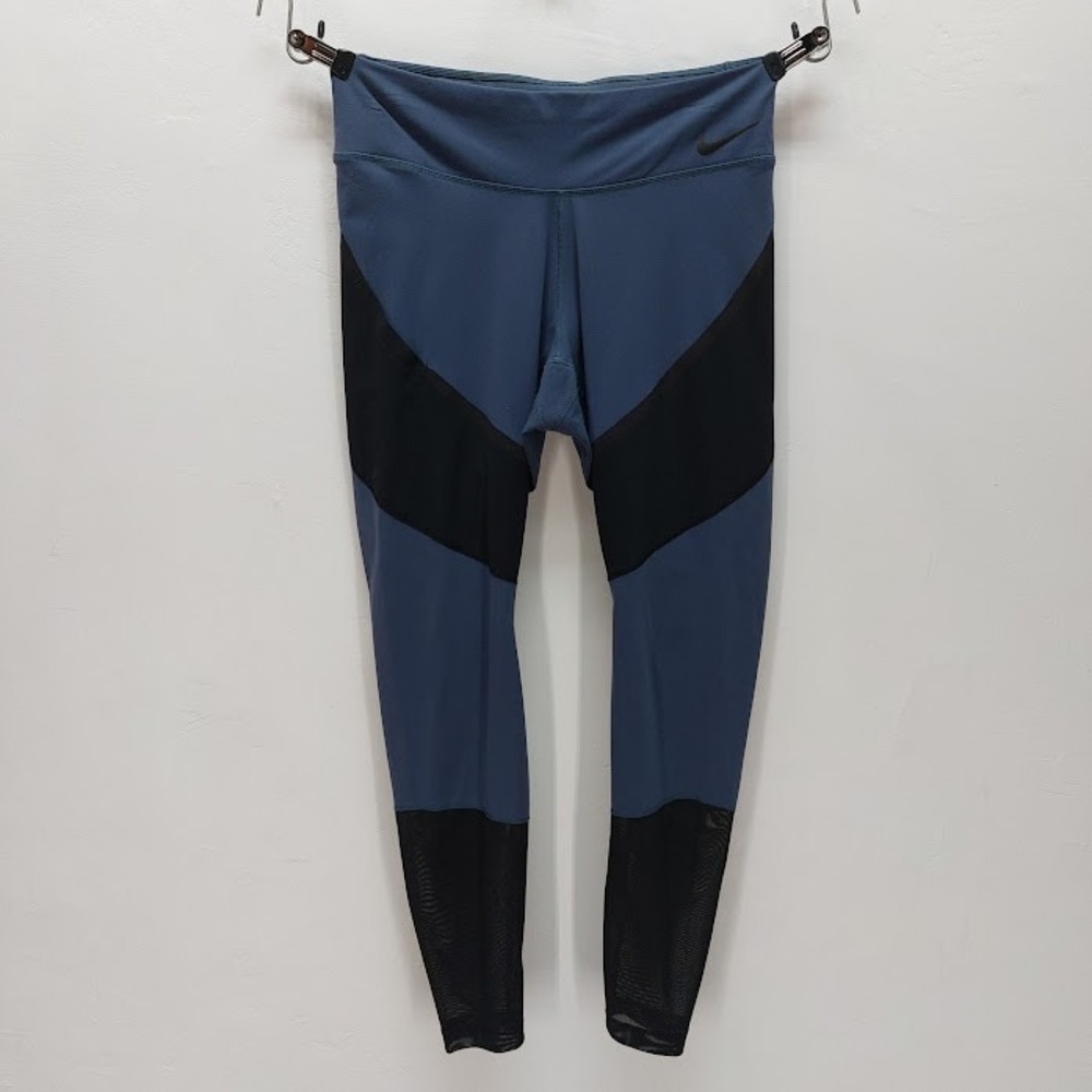 Nike Dri-FIT Leggings Women's Large Blue Black Mesh Colorblock Tights Athleisure